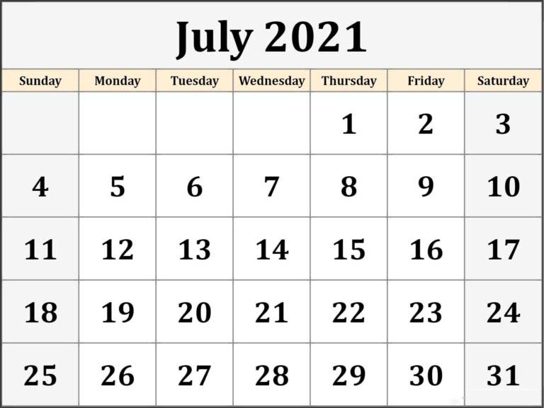 37+ Calendar Template July 2021 Printable Pictures
